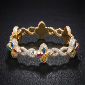 สร้อยข้อมือลายโคลเวอร์หลากสีสันขายดี ประดับเพชรคิวบาแบบฮิปฮอป  ทำจากเงินแท้ 925  ฝังเพชรแล็บโกรว์ สำหรับผู้ชาย - Product Image 6
