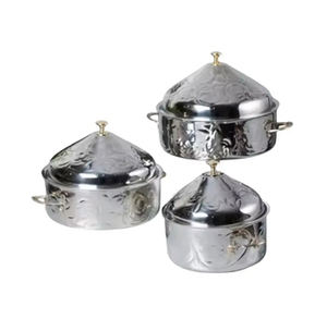 Pot de luxe poli brillant 3 pièces avec casserole en métal rond complexe pour mariage sophistiqué et salle à manger événementielle - Product Image 6