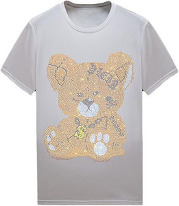 T-shirts pour hommes en coton personnalisés avec strass, manches courtes, taille plus, épaules tombantes, T-shirt blanc avec strass pour hommes - Product Image 1