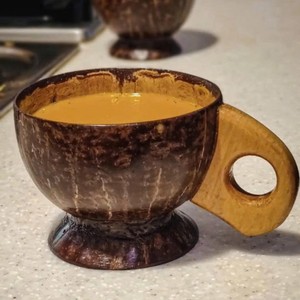 แก้วกาแฟมะพร้าวธรรมชาติพร้อมหูจับ ชุดแก้วรักษ์โลกสำหรับใช้ในบ้าน สำนักงาน และเป็นของขวัญ - Product Image 1