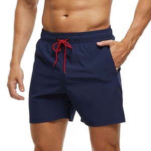 Short de bain décontracté pour homme, couleur unie, séchage rapide, taille à cordon, taille mi-haute, longueur courte, vert avec cordon jaune - Product Image 4