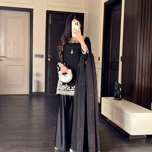 Conjunto de traje moderno de salwar kameez de seda con estampado digital, de secado rápido, corte regular, para mujer, para fiestas, bodas, Diwali, atuendo informal. - Product Image 5