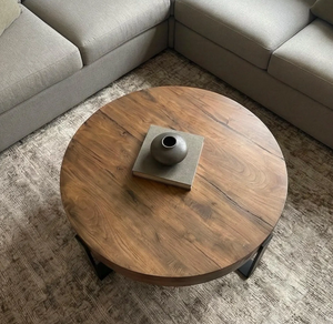 Mesa de Centro Contemporánea Redonda de Madera Maciza y Metal |   Mesa Auxiliar Multifuncional para Sala de Estar, Muebles para el Hogar - Product Image 5