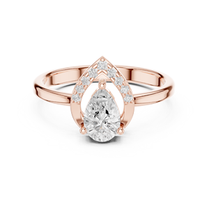 Bague de Fiançailles Solitaire en Moissanite Taille Poire - Finition Or Rose Couleur D VVS1 avec Halo Goutte d'Eau - Bague de Promesse - Product Image 1