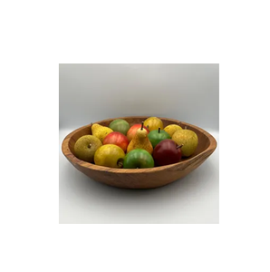 Grands bols en bois pour fruits, saladier en bois d'acacia avec ustensiles, forme ronde et couleur foncée personnalisée - Product Image 1
