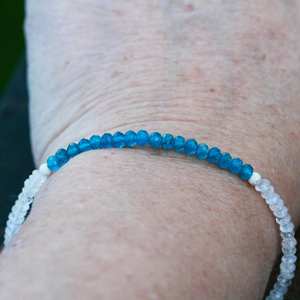 Natural Neon Blue Apatite Moonstone Bracelet Sterling Silver Handmade Gemstone Jewelry Gift For Women - Product Image 6