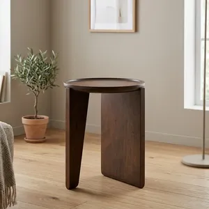 Modern <b>Round</b> Mango Wood Side <b>Table</b> Minimalist Design Durable Living Room Furniture - Product Image 5