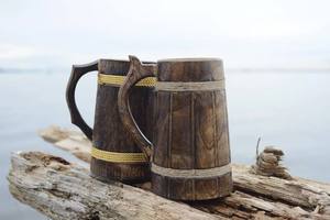 Handmade Eco-Friendly Mango Wood Beer Mug Dark Natural Wooden Tankard Unique Design American Style Dishwasher Safe <b>Camping</b> <b>Cup</b> - Product Image 2