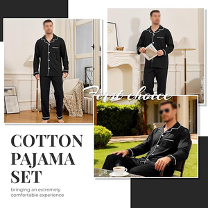 Best Selling Black Long Sleeve <b>Pajamas</b> <b>Set</b> Cotton Knitted Casual Sleepwear With Pockets Autumn Wear - Product Image 4