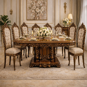 Juego de Muebles de Comedor de Lujo Estilo Castillo, Diseño Personalizado, Mesa de Comedor Dorada Antigua, Juego de Comedor Clásico de Madera de Teca, EE. UU. - Product Image 3