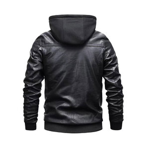เสื้อแจ็คเก็ตหนัง PU สีดำสำหรับผู้ชาย มีฮู้ด สไตล์นักขี่มอเตอร์ไซค์ ปิดด้วยซิป ทรงเข้ารูป เหมาะสำหรับใส่ในฤดูใบไม้ร่วง - Product Image 2