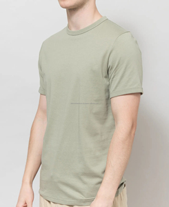 T-shirt léger en coton vert olive pour homme, manches courtes, col rond, coupe classique, couleur unie, tricot jersey, design uni, 160 g - Product Image 2