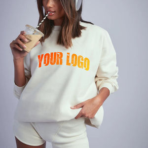Custom Logo Women Oversized Crewneck Sweatshirt Matching Lounge Set Cotton Blend Fleece Pullover Long Sleeve Casual Tracksuit - Product Image 1
