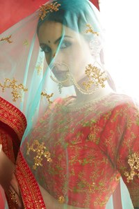 Pink <b>Rose</b> Floral Print Knee Length Lehenga Choli Set Chiffon Net Dupatta Bollywood Wedding Outfit Festive Women Wear - Product Image 2