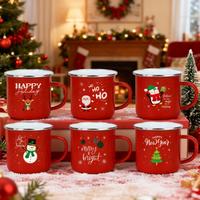 Mug en émail de Noël rouge en métal avec rebord en acier inoxydable pour café, chocolat chaud, cadeaux de fêtes, avec boîte