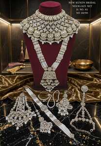 Gold Plated Ethnic Bridal Jewelry <b>Set</b> Necklace Earrings Maang Tikka Bracelet Crystal Rhinestone Tassel Design for Wedding - Product Image 2