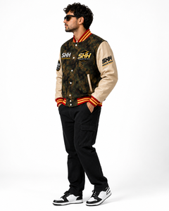 SHH INDUSTRIES Custom Camo Varsity <b>Jacket</b> <b>Men</b> Embroidered Logo Baseball Bomber <b>Jacket</b> Leather Sleeves Streetwear Letterman - Product Image 6