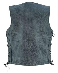 Gilet vintage pour homme en cuir de vachette souple gris ciré teint en tambour, col en V, boutons-pression noirs antiques, laçage latéral réglable, dissimulé pour porte-arme - Product Image 3