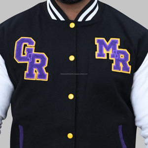 เสื้อแจ็กเก็ตเบสบอลหนังผู้ชายปักลายกำมะหยี่ผ้าขนสัตว์เสื้อแจ็กเก็ตทีมตัวแทนออกแบบได้ตามต้องการ - Product Image 4