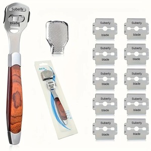 เครื่องมือขัดหนังกำพร้าเท้าสแตนเลส, ใบมีดสำรอง 10 ใบ, ตะไบขัดเท้าไร้กลิ่นสำหรับดูแลเท้าให้เรียบเนียน - Product Image 1