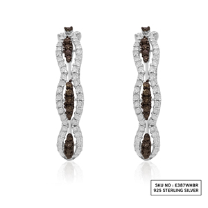 2.41 Cttw Round Cut White & Brown Natural Diamond <b>Drop</b> Dangle Earrings for Women in 925 Sterling Silver, Screw <b>Back</b>, Prong - Product Image 2