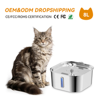 Fontaine à eau intelligente pour animaux de compagnie 8L en acier inoxydable 304, silencieuse, à circulation continue et filtration continue