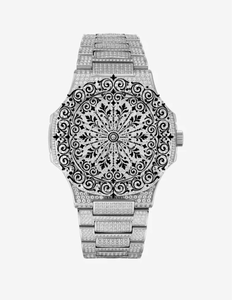 Montre de luxe AMBER JEWELS avec mouvement à quartz CITIZEN, cadran en moissanite argenté de 46 mm, affichage analogique, fermoir à boucle, étanche - Product Image 2