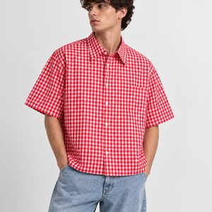 Custom Summer High Quality T-<b>Shirts</b> Casual Plaid <b>Shirt</b> 100% Cotton Oversized Boxy Fit <b>Button</b> up <b>Shirts</b> for Men - Product Image 2