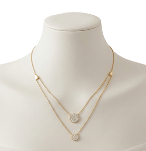 Collar de Doble Capa de Oro Sólido de 18K de Primera Calidad con Disco de Diamantes, Joyería con Diamantes de Laboratorio Redondos, Collar de Boda, Regalo de Aniversario para Mujer - Product Image 5