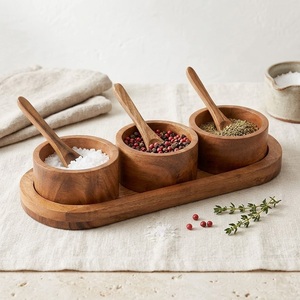 Handcrafted Acacia Wood <b>Condiment</b> Bowl Set with <b>Tray</b> and Spoons 3-Piece Spice Organizer & Eco-Friendly Serving Dish for Sale - Product Image 6