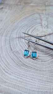 Pendientes de Zafiro Azul Océano, Corte Octogonal, Plata de Ley 925, Chapados en Oro, Regalo de Boda - Product Image 6