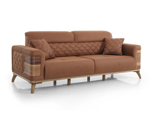 Luxury Solid Teak <b>Wood</b> <b>Sofa</b> Set Modern Mid Century Cognac Leather 3 2 1 Seater Quilted <b>Sofa</b> Coffee Table Villa Living Room - Product Image 3