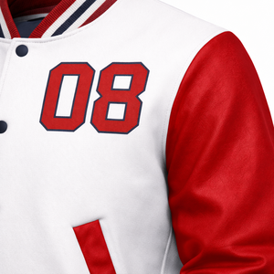 แจ็คเก็ตวาร์ซิตี้สีดำแบบกำหนดเอง OEM ผ้าขนสัตว์ แขน PU คอตั้ง ระบายอากาศได้ดี ขายส่ง - Product Image 2