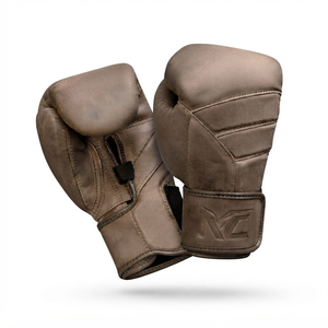 Gants de boxe en cuir pleine fleur de vachette imperméables avec sangle de poignet pour adultes, équipement d'entraînement d'arts martiaux, logo gaufré, marron - Product Image 1