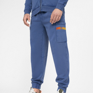 <b>Men's</b> Blue Cotton Straight Mid Waist Vintage Sweatpants with Pockets Casual <b>Joggers</b> Autumn Wear - Product Image 1