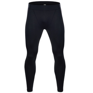 Pantalons de compression sans couture à taille haute pour homme, longueur intégrale, couleur noire unie, en spandex et nylon, leggings de yoga - Product Image 1