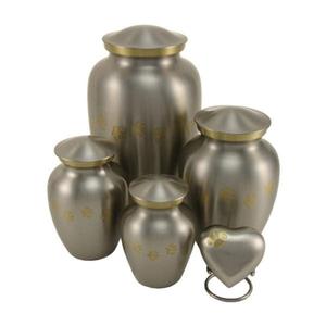 Silver <b>Pet</b> Cremation Urns With Gold Paw Prints Heart <b>Keepsake</b> Metal Urn Set For <b>Ashes</b> <b>Keepsake</b> Brass Cremation Urns For Sale - Product Image 1