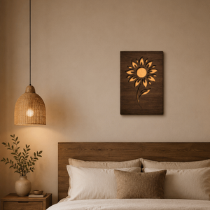 งานศิลปะติดผนังรูปดอกทานตะวันไม้หรูหรา พร้อมไฟ LED ให้แสงอบอุ่น เหมาะสำหรับตกแต่งห้องนั่งเล่น ห้องนอน ทางเดิน และพื้นที่ทำงาน - Product Image 4