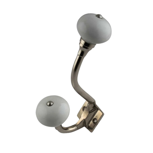 Porte-manteau et porte-chapeau mural en métal à double niveau avec boutons en céramique à pois bleus et blancs - Product Image 3
