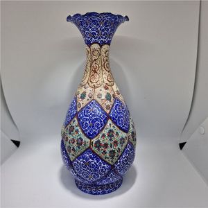 Vase à fleurs abstrait bleu en métal émaillé fait main de luxe, décoration moderne pour la maison, centre de table, décoration de mariage, articles en émail en gros - Product Image 5