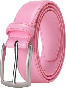 Pink Cow Hide Leather <b>Belt</b> with Silver Rectangular Pin Buckle Casual Style - Product Image 4