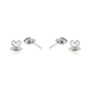 Boucles d'oreilles clous simples et délicates en or blanc 14 carats véritable, saphir bleu véritable et diamant, qualité supérieure, bijoux en gros pour filles - Product Image 6