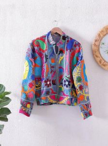 Blusa de Manga Larga con Bordado Azul, Cuello en V, Estampado Floral, Corte Holgado, Tejido de Poliéster, Verano, Casual, Elegante, Ecológica, Cintura Natural - Product Image 1
