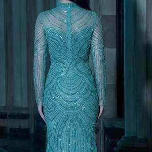 Nuevo Vestido de Noche con Lentejuelas y Manga Larga, Elegante Vestido de Gala Color Borgoña con Cuello Alto y Largo hasta el Suelo, Fabricante Mayorista - Product Image 2