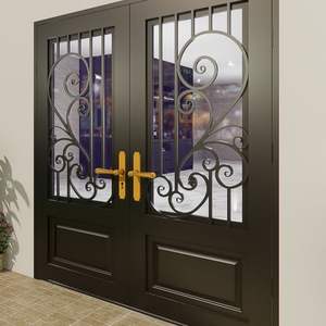 Puerta de Entrada Comercial de Hierro Forjado de Lujo, Impermeable, Decorativa y de Seguridad con Vidrio Templado para Proyectos - Product Image 2