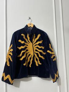 Blouson bomber en velours tricoté brodé Suzani rose, style hippie vintage, manteau chaud d'hiver, motif floral, cadeau pour elle - Product Image 3