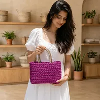 Panier de rangement en herbe violette tressé à la main avec poignée naturelle, organisateur polyvalent, écologique, moderne, décoration d'intérieur Orissa