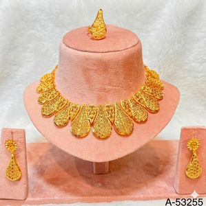 Indian Wedding Gold Plated Zinc Alloy Zircon Jewelry Set with Trendy Link Chain <b>Choker</b> Necklace Dangle Earrings Bracelet A-53259 - Product Image 5