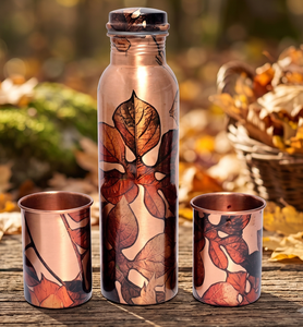 Ensemble bouteille d'eau et verre en cuivre pur, fait main, design moderne, unique, classique, élégant, décoratif, impression personnalisée - Product Image 2