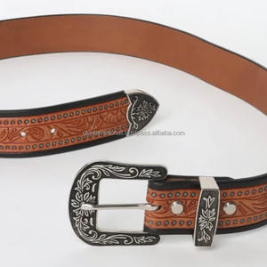 Hot Sale Floral Embossed Hand Carving Design Stylish Western <b>Leather</b> Hand Tooling <b>Belt</b> With Engraving Cowboy Buckle - Product Image 3